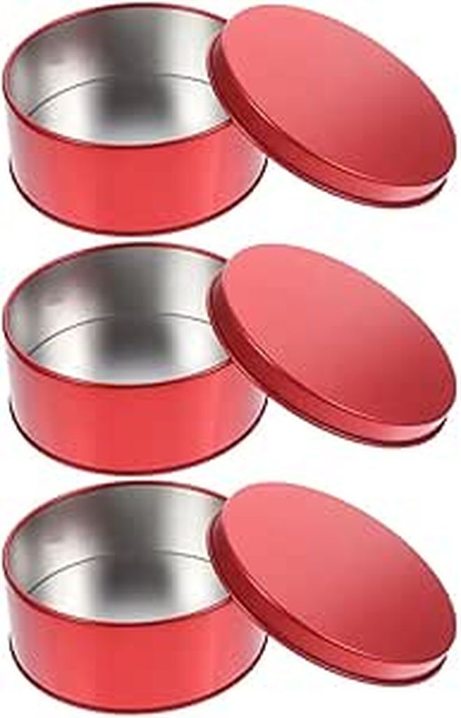3 Red Metal Cookie Tins With Lids For Candy And Holiday Treat Storage - Image 1