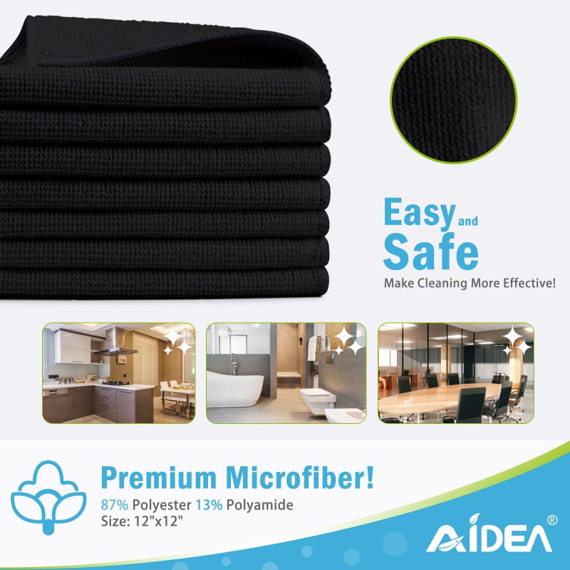 AIDEA Microfiber Cleaning Cloth-12PK, Soft Microfiber Towels for Cars, Absorbent Cleaning Rags, Lint-Free Streak-Free Wash Cloths for House, Kitchen, Window(12in.x12in), Black - Image 2