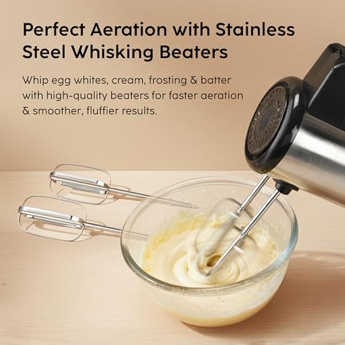 Glen Electric Hand Mixer With Detachable Beater & Dough Kneader Hook|For Quick Mixing, Whisking, Whipping Cream, Cake & Eggs|200W|Safety Eject Feature, 5 Speed Setting, Turbo mode - Black/Grey - Image 5
