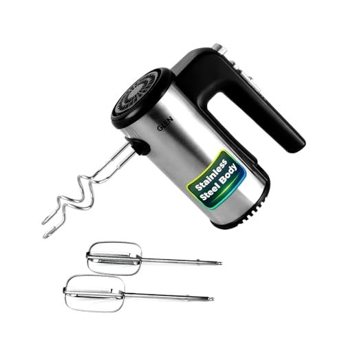 Glen Electric Hand Mixer With Detachable Beater & Dough Kneader Hook|For Quick Mixing, Whisking, Whipping Cream, Cake & Eggs|200W|Safety Eject Feature, 5 Speed Setting, Turbo mode - Black/Grey - Image 1