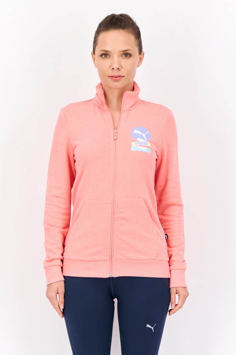 PUMA جاكيت خارجي نسائي بأكمام طويلة وقصة عادية، وردي - Image 1