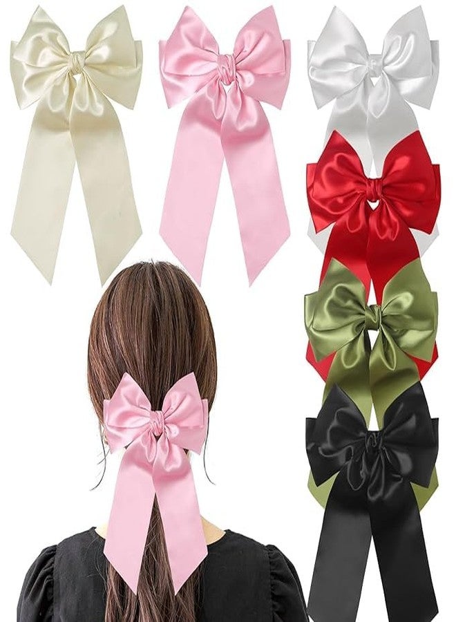 CHIROGRAPHY 6 PCS Premium Big Hair Bows for Women, Oversized Silky Satin Hair Ribbon hair bows, Large hair bow clips Hair Barrettes for Women Accessories|multicolor - Image 2
