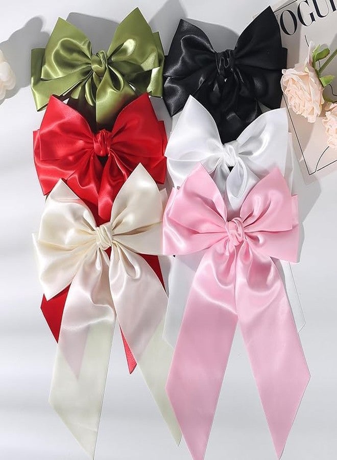 CHIROGRAPHY 6 PCS Premium Big Hair Bows for Women, Oversized Silky Satin Hair Ribbon hair bows, Large hair bow clips Hair Barrettes for Women Accessories|multicolor - Image 4