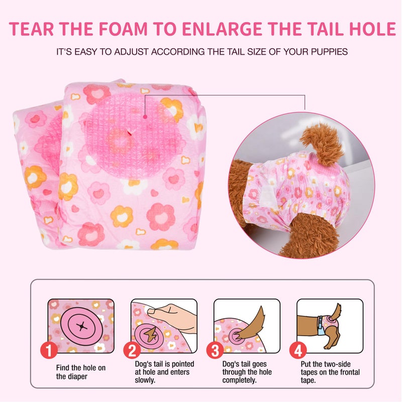 Pet Soft Dog Diapers Female, Disposable Female Dog Diaper, Doggie Diapers for Cat Puppy with Adjustable Foam Tail Hole(Pink,12XS) - Image 2
