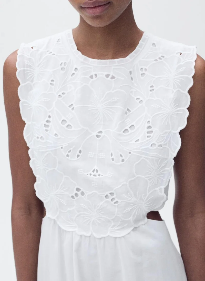 MANGO Embroidered With Side Slits Dress