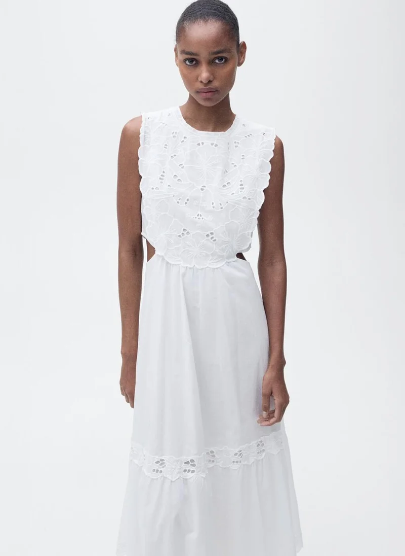 MANGO Embroidered With Side Slits Dress