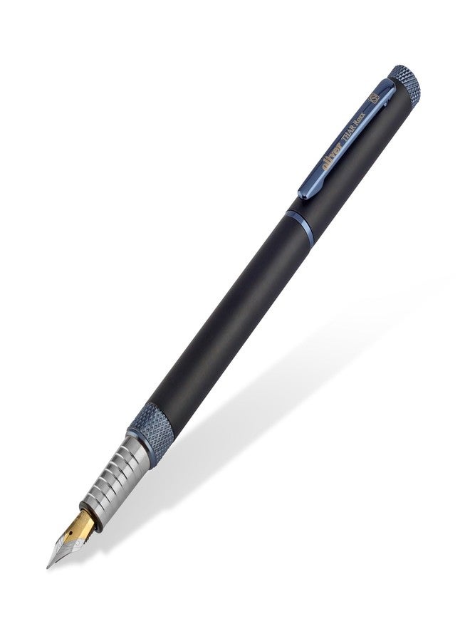 Oliver Thar Roxx Matte & Shine Fountain Pen – Matte Black/Blueberry Trims, Full Brass Body, 0.6mm Cardinal Refill, Gift T Box - Image 2