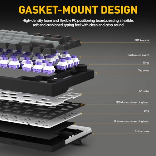 DAREU EK75PRO Wireless 75% RGB Hot-Swappable Mechanical Gaming Keyboard with Knob,2.4Ghz/BT5.1/USB-C Connectivity, 81 Keys Gasket Mount, PBT Keycaps&Linear Dream Switch for Win/MAC - Image 3