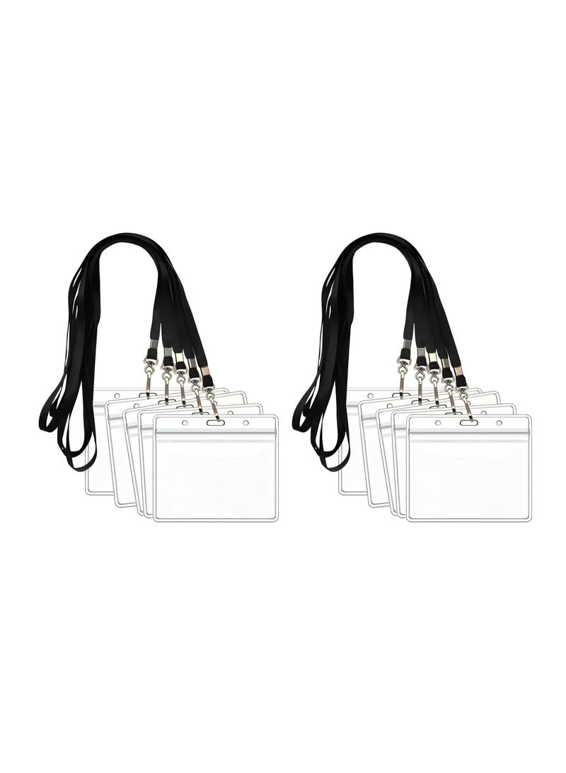 10PCS Plastic Name Badge Holders with Lanyard Clear Waterproof ID Badge Holder with Clip Lanyard for School Business Office - Image 1