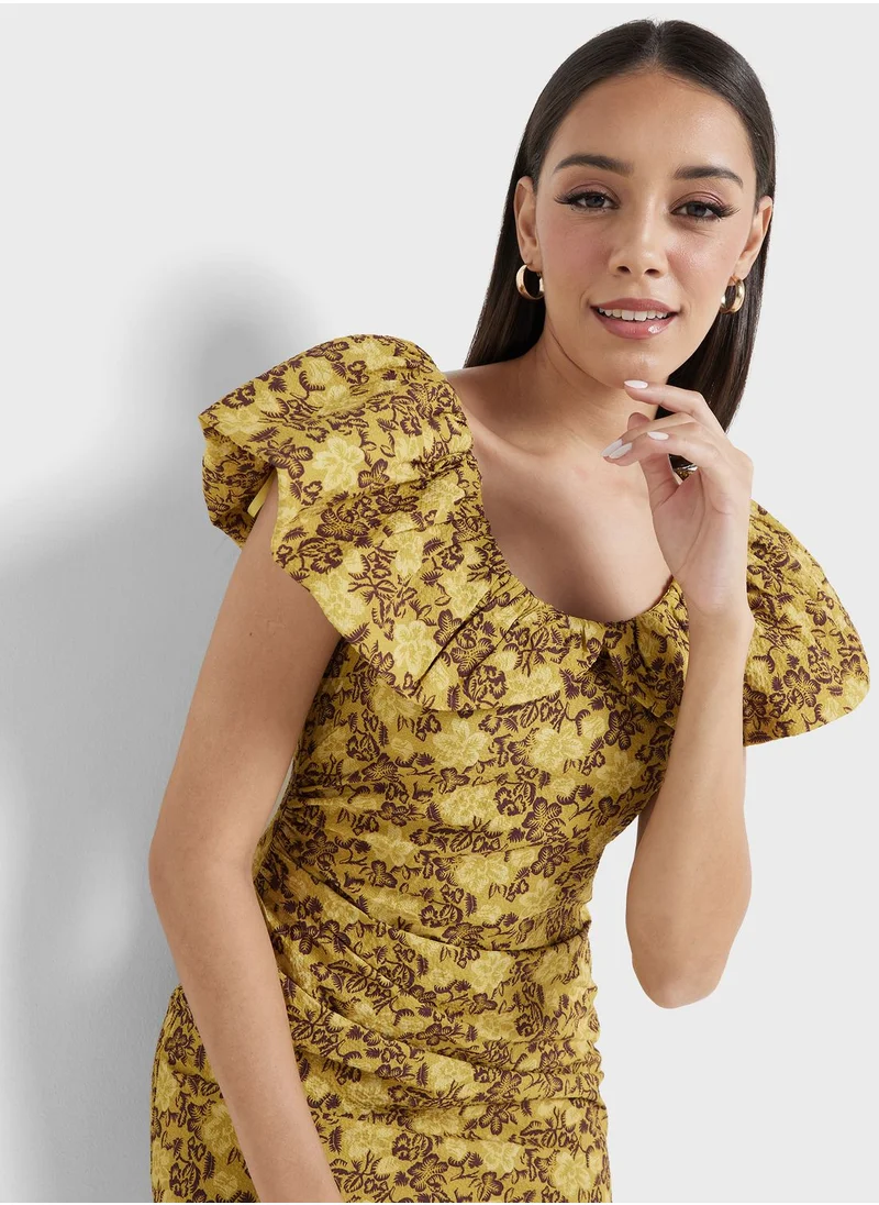 Ted Baker Printed Ruffle Detail Dress