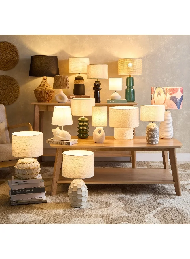 Home Box Amelie Table Lamp With Ceramic Base And Linen Shade - 32 Cm