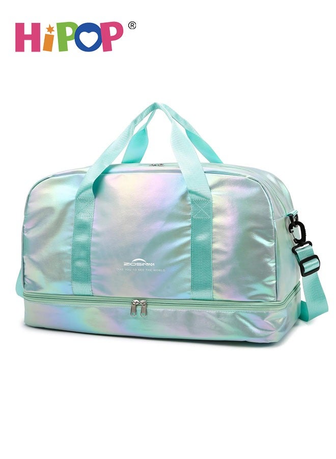 HIPOP Women's Travel Bag with Shoe Compartment, 40L Women's Waterproof Sports Bag with Wet Compartment, Gym Bag Weekend Bags, Green, Fashion. - Image 1