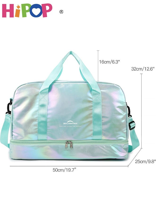 HIPOP Women's Travel Bag with Shoe Compartment, 40L Women's Waterproof Sports Bag with Wet Compartment, Gym Bag Weekend Bags, Green, Fashion. - Image 2