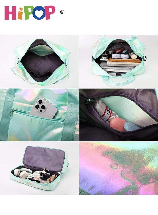 HIPOP Women's Travel Bag with Shoe Compartment, 40L Women's Waterproof Sports Bag with Wet Compartment, Gym Bag Weekend Bags, Green, Fashion. - Image 4