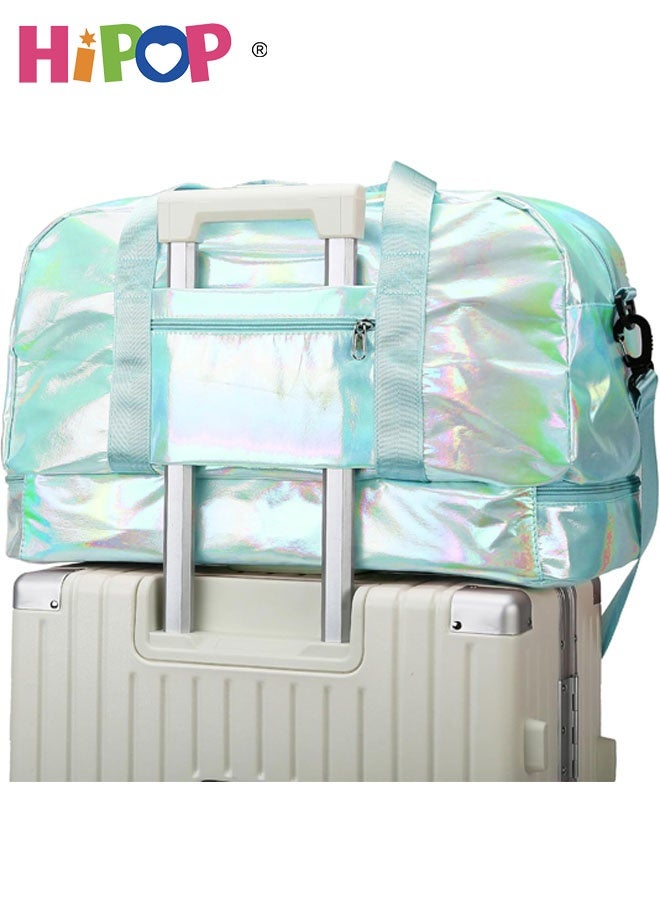 HIPOP Women's Travel Bag with Shoe Compartment, 40L Women's Waterproof Sports Bag with Wet Compartment, Gym Bag Weekend Bags, Green, Fashion. - Image 3