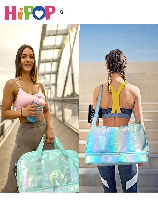 HIPOP Women's Travel Bag with Shoe Compartment, 40L Women's Waterproof Sports Bag with Wet Compartment, Gym Bag Weekend Bags, Green, Fashion. - Image 5