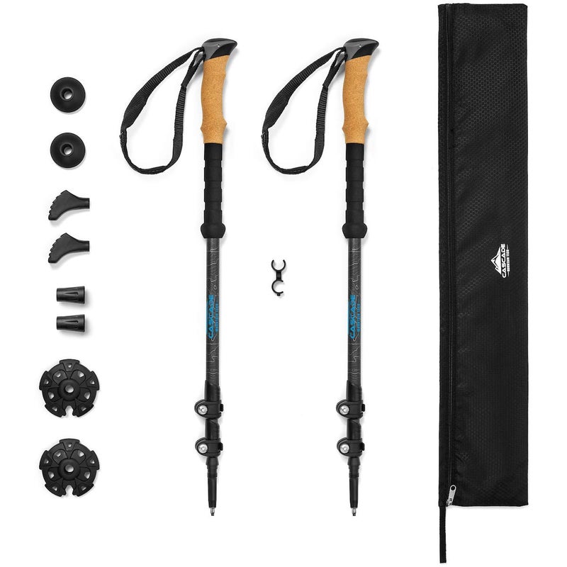 Cascade Mountain Tech Trekking Poles - Carbon Fiber Walking or Hiking Sticks with Quick Adjustable Locks (Set of 2), Grey - Image 1