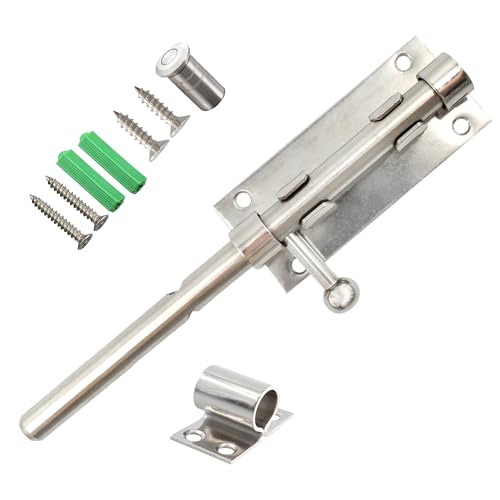 AUXBC 7.9 Inch Sliding Bolt Gate Latch, Stainless Steel Slide Barrel Bolt Latch, Heavy Duty Security Bolt Door Lock Slide Latch for Home Garden Warehouse Garage Door, Silver - Image 1
