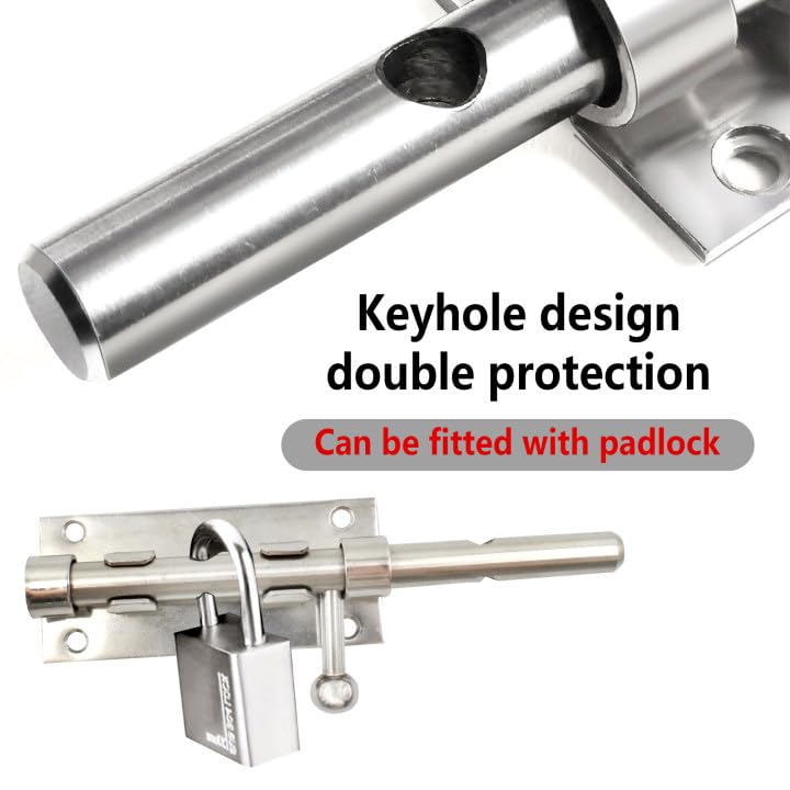 AUXBC 7.9 Inch Sliding Bolt Gate Latch, Stainless Steel Slide Barrel Bolt Latch, Heavy Duty Security Bolt Door Lock Slide Latch for Home Garden Warehouse Garage Door, Silver - Image 5