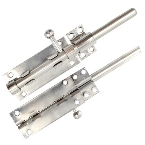 AUXBC 7.9 Inch Sliding Bolt Gate Latch, Stainless Steel Slide Barrel Bolt Latch, Heavy Duty Security Bolt Door Lock Slide Latch for Home Garden Warehouse Garage Door, Silver - Image 3