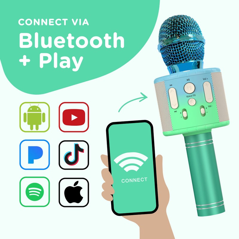 Move2Play, Kids Karaoke Microphone | Includes Stickers & Bluetooth | Kids Birthday Gift | Toy for All Ages 2, 3, 4, 5, 6+ Year Old Girls, Boys & Toddlers (Blue/Green) - Image 2