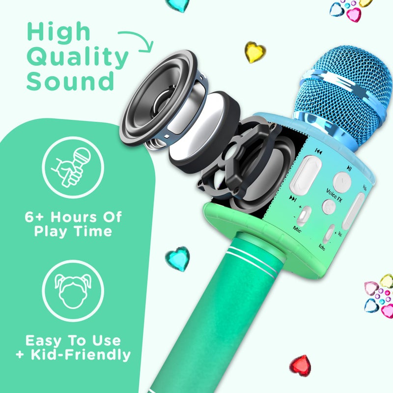 Move2Play, Kids Karaoke Microphone | Includes Stickers & Bluetooth | Kids Birthday Gift | Toy for All Ages 2, 3, 4, 5, 6+ Year Old Girls, Boys & Toddlers (Blue/Green) - Image 5