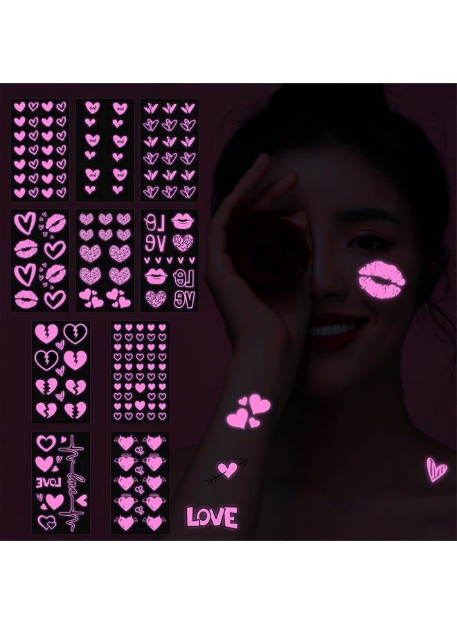 Maripabon UV Neon Temporary Tattoos 170 Pieces Pink Heart Shaped Shimmer Designs Love Glow In The Dark Tattoos Stickers Flash Fake Waterproof Tattoos for Women Men Girls Body Face Art - Image 1