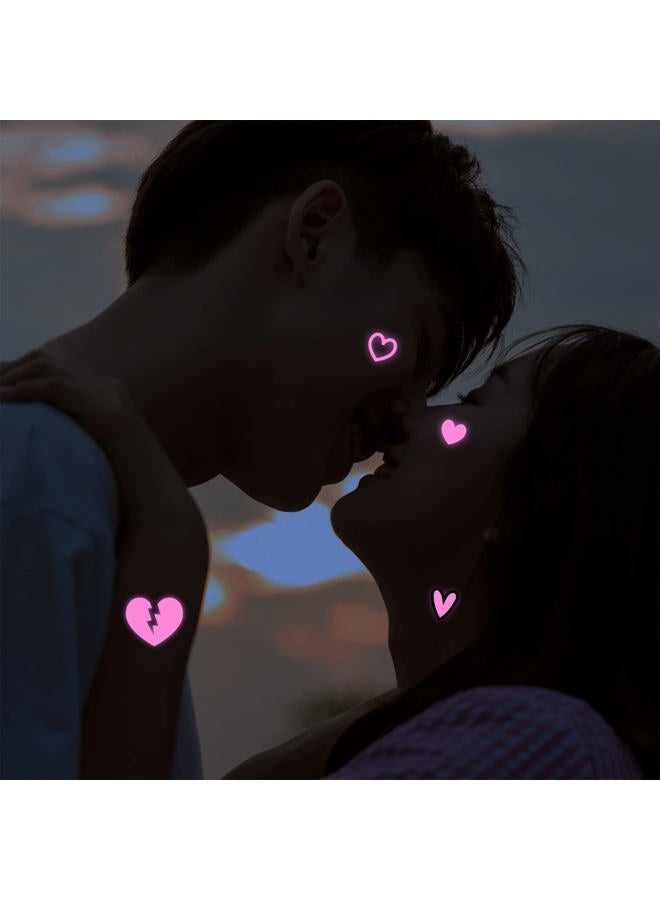 Maripabon UV Neon Temporary Tattoos 170 Pieces Pink Heart Shaped Shimmer Designs Love Glow In The Dark Tattoos Stickers Flash Fake Waterproof Tattoos for Women Men Girls Body Face Art - Image 4
