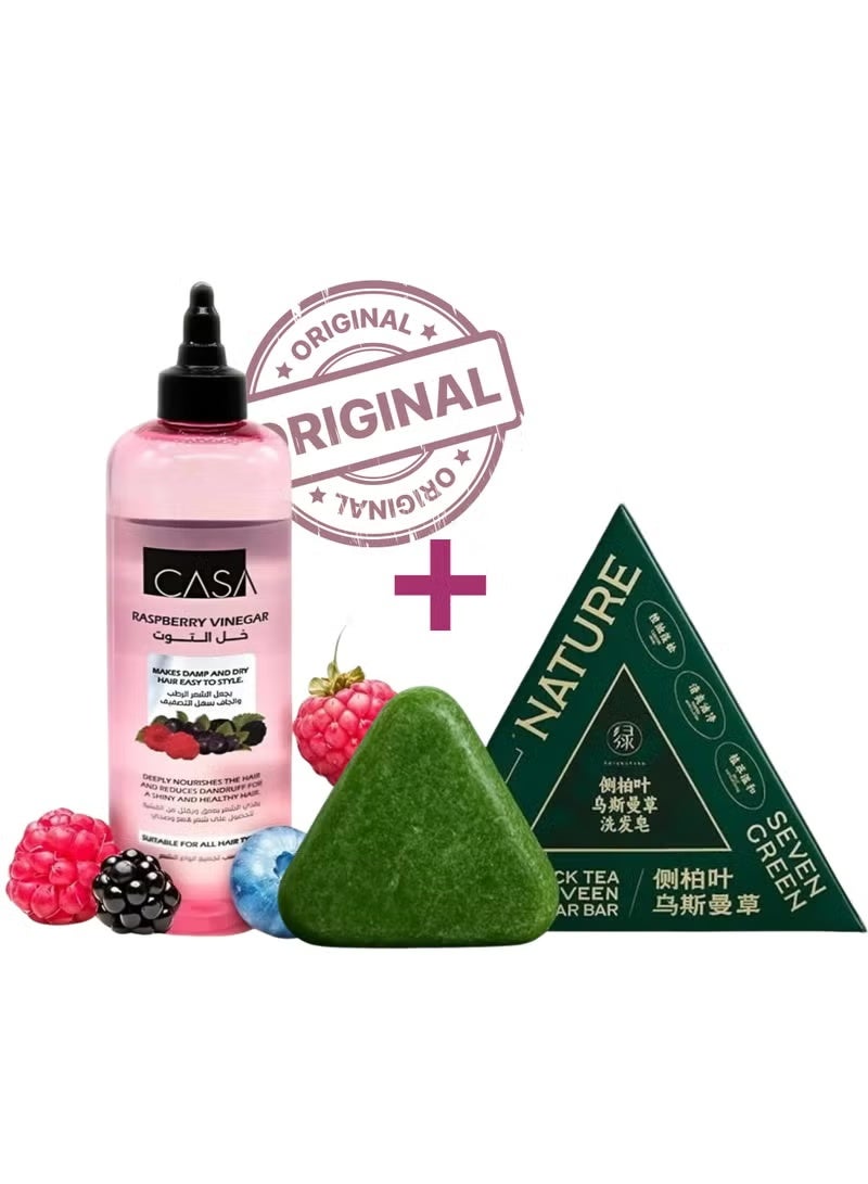 Casa Hair care package: Raspberry vinegar hair tonic, 400ml, and original Chinese herbal shampoo soap. - Image 1