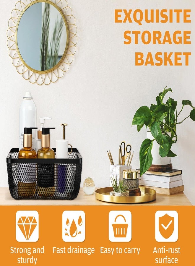 Tandefio 4 Pcs Metal Mesh Basket with Lid and Wooden Handle 9.65 x 7.68 Inch Wire Storage Basket Garden Baskets Organizer Containers for Vegetable Fruit Picnic Kitchen Bathroom(Black) - Image 3
