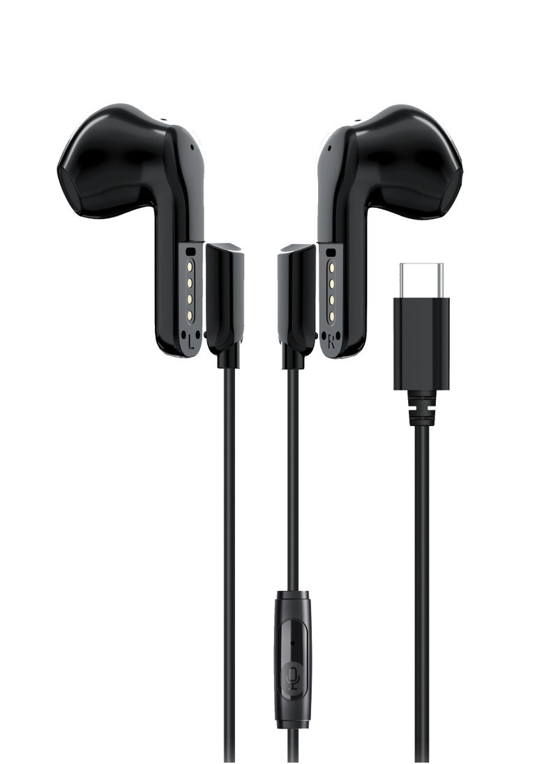 LEVELO Soundflex 2 in 1 TWS & Wired Earphones with Touch Control & Clear Audio / Strong Magnetic Wire Attachment / Environmental Noise Reduction / Universal Compatibility / Wireless and Wired Headphones - Black  - Image 1