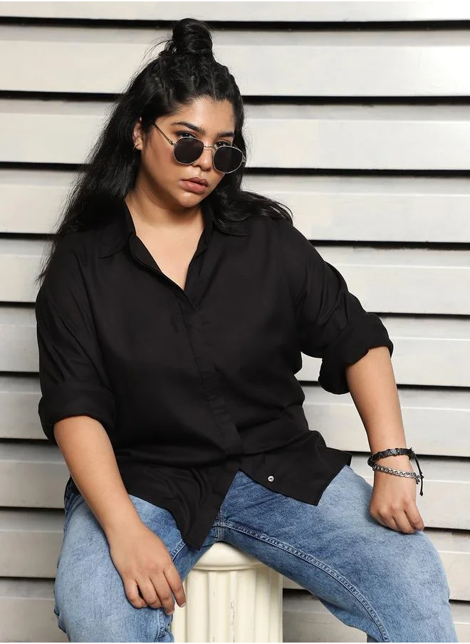 HIGH STAR Plus Size Boxy Casual Shirt with Button Placket by Styli