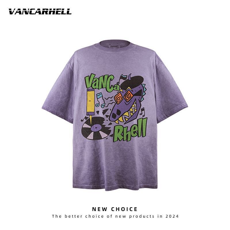 American Style Retro Trendy Brand Fun Printed Short-Sleeved T-Shirt Men'S Summer Street Loose Couple'S Casual Half-Sleeved Top - Image 2