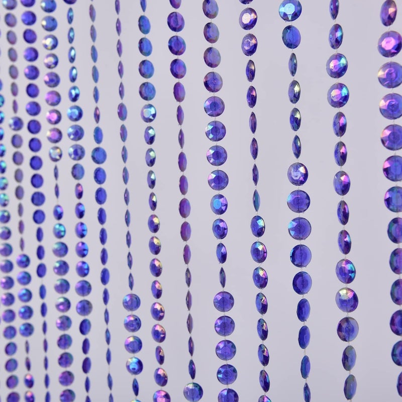 FlavorThings 3FT X 9FT 34 Stands Blue Iridescent Faux Crystal Beaded Curtain for Doorway Room Divider Party Wedding Kids Bedroom DecorationsDiamond Cut Bead Curtain Iridescent Blue 3FT x 9FT