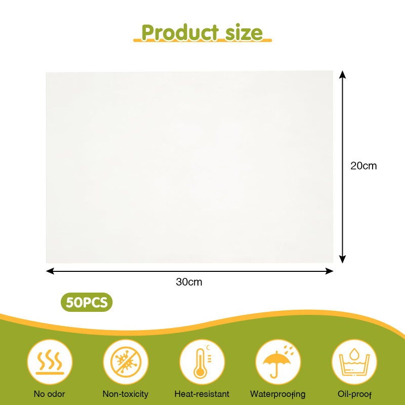 Coptiner 50 Sheets 20x30cm Baking Parchment Paper Greaseproof Cooking Sheets White Non-Stick Pre-Cut Liners Fit Oven Tray for Bread/Meat/Cookies - Image 2