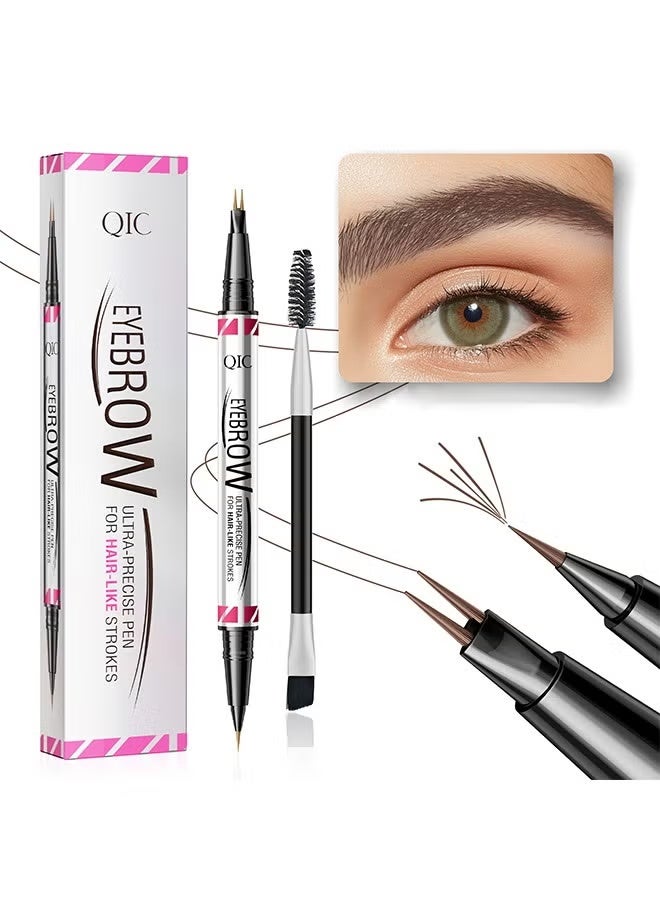 QIC Eyebrow Pen, Ultra-Precise Pen for Hair-Like Strokes, Eyebrow Pencil 2-In-1 Dual-Ended Eyebrow Pen with Double Eyebrow Brush, for Natural Hair-Like Brows, Long Lasting, Brown - Image 1