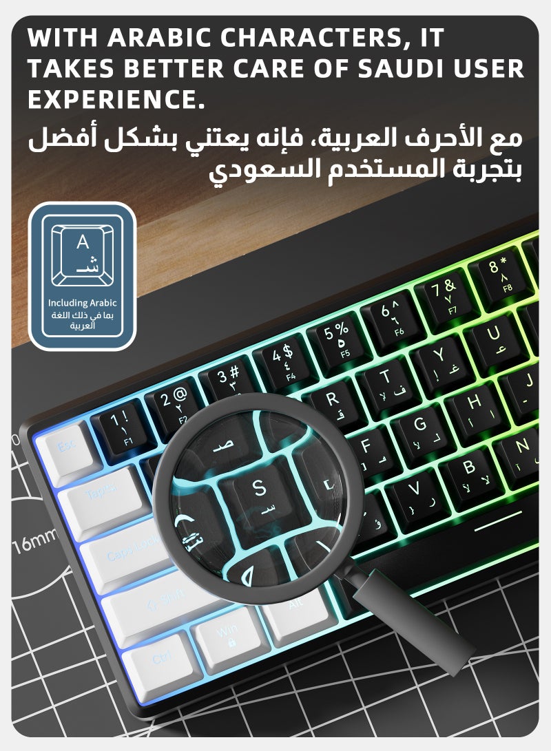 مسافر الكثبان لوحة مفاتيح ميكانيكية للألعاب 61 مفتاح سويتش أحمر قابلة للتبديل الساخن إضاءة خلفية RGB 16.8 مليون لون تصميم صغير 60% بدون تعارض هادئة سلك USB قابل للإزالة متوافقة مع PC PS4 Xbox Mac استخدام يومي وألعاب - Image 3