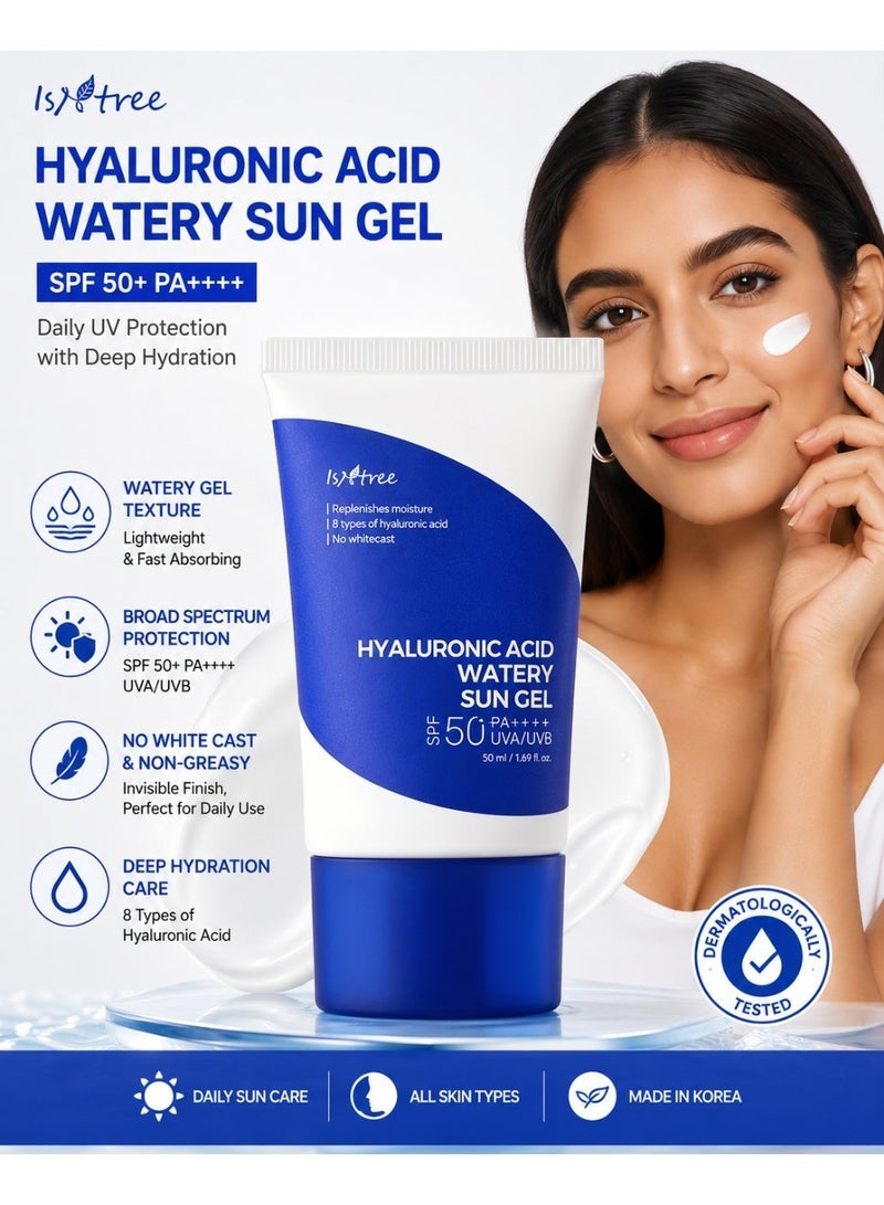 EELHOE Hyaluronic Acid Watery Sun Gel 50ML, Contain Chemical Sub Blocks SPF50+ PA++++ To Protect Skin From UV Rays, Can Blend Into The Skin Perfectly Under Makeup As Well - Image 1