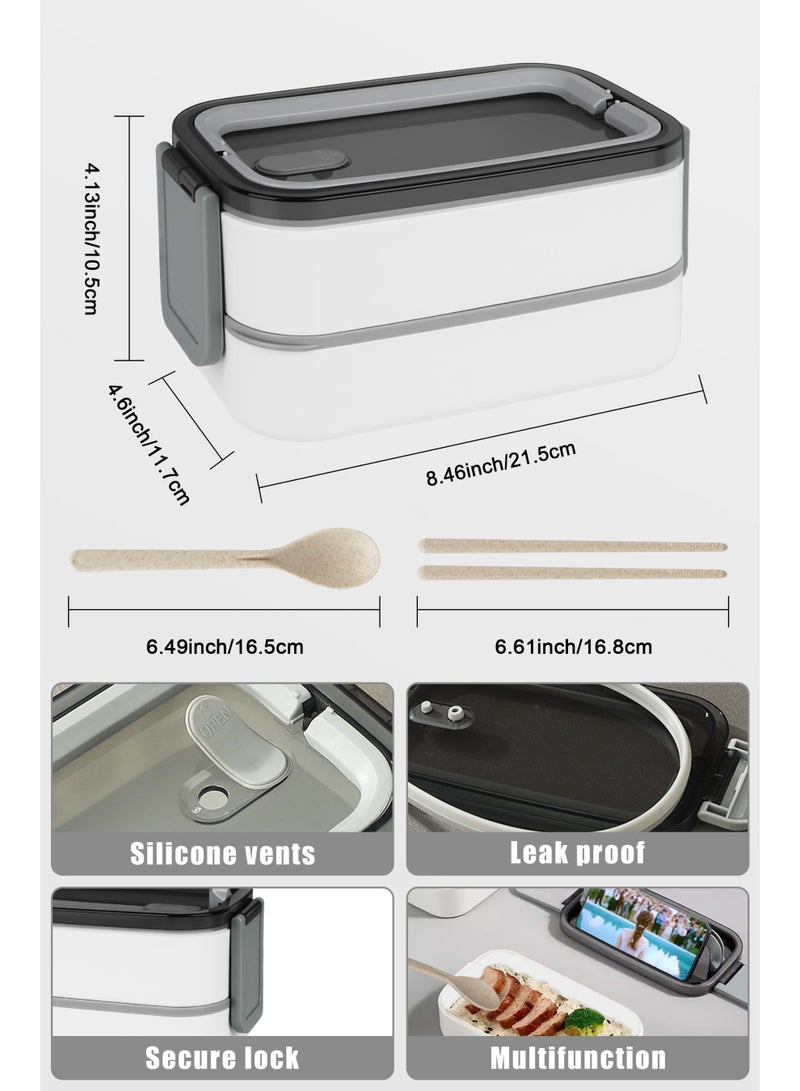 Xkimos Double Layer Leakproof Bento Box - Large Lunch Box with Dividers and Cutlery Set - Adult Kids Lunch Box Container Food Box, White  - Image 4