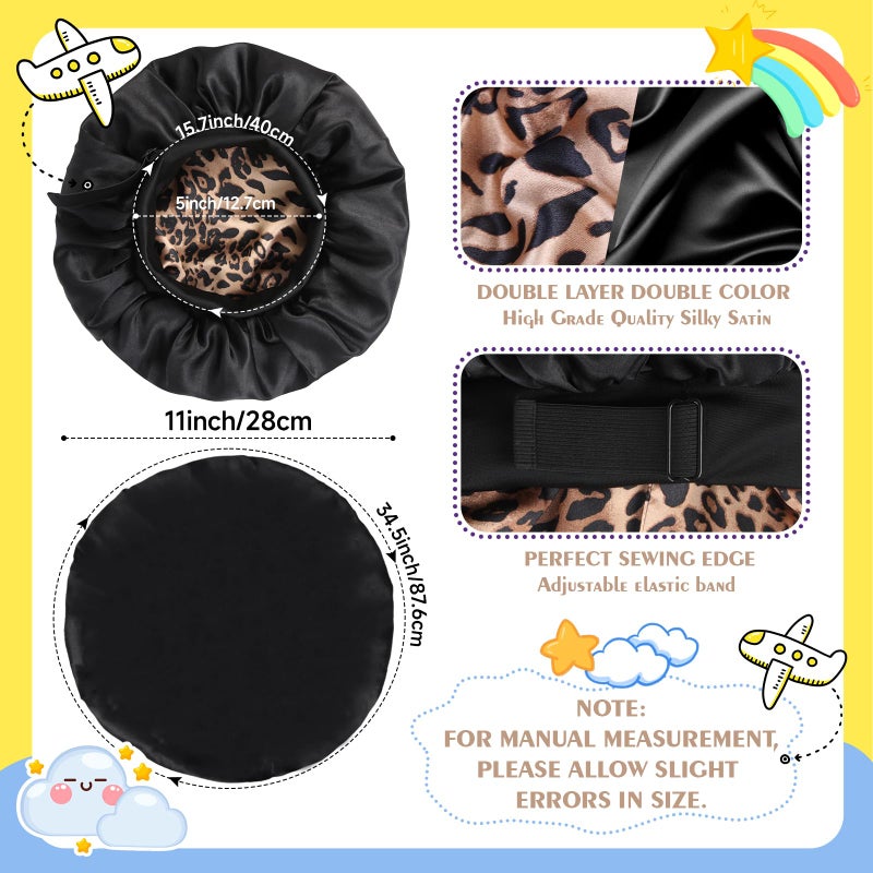 XRACEPHOL Kids Bonnets for Girls Double Layer Baby Satin Bonnet Adjustable Toddler Bonnet for Sleeping Sleep Caps with Elastic Bandï¼ˆBlack and Lepardï¼‰ - Image 2