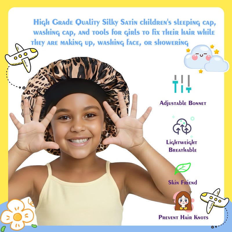 XRACEPHOL Kids Bonnets for Girls Double Layer Baby Satin Bonnet Adjustable Toddler Bonnet for Sleeping Sleep Caps with Elastic Bandï¼ˆBlack and Lepardï¼‰ - Image 4