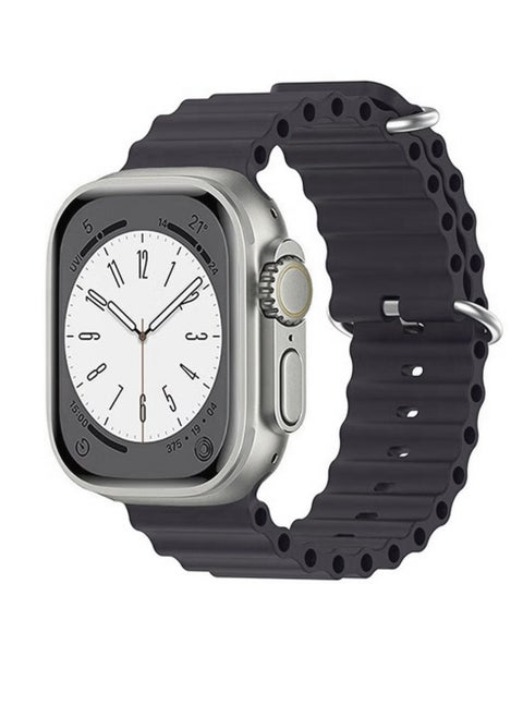 Silicone Hole Wavy Strap Compatible with Apple watch series 8 /7/6/5/4/3/2/1 Ultra Sizes 42/44/45/49 Midnight Grey