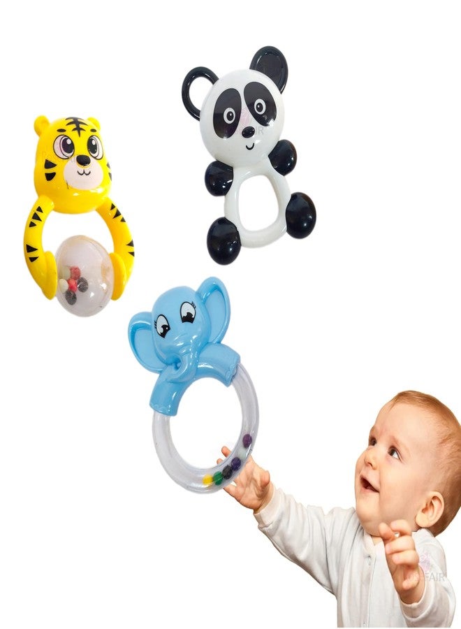 ROSEFAIR Plastic Colorful Grab Rattles Toys for New Born Baby & Infants, Early Age Toys for Kids, Infant Toys, Newborn Baby Gift Toys (3 Pcs-D) - Image 1