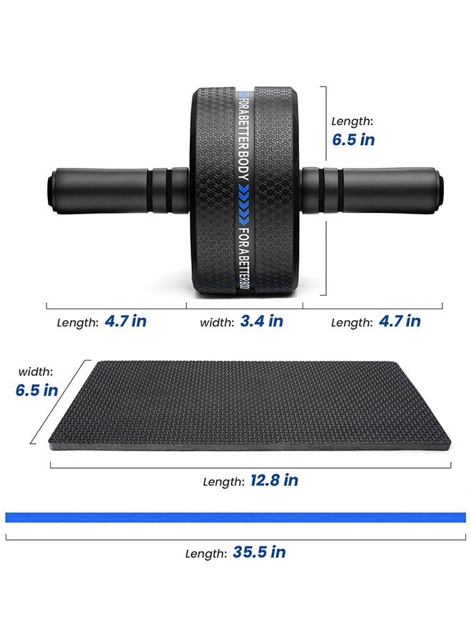Upgraded Ab Roller Wheel 3.4in Widened - 490lbs Load Stainless Steel Core Trainer with NBR Foam Grip & Knee Pad for Men Women Home Gym (Blue) - Image 2