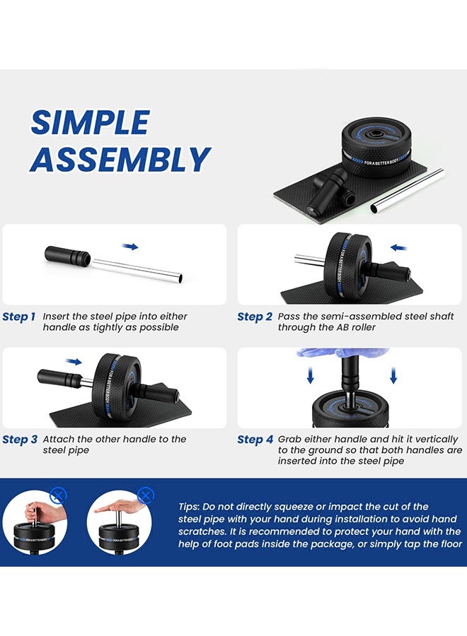 Upgraded Ab Roller Wheel 3.4in Widened - 490lbs Load Stainless Steel Core Trainer with NBR Foam Grip & Knee Pad for Men Women Home Gym (Blue) - Image 5