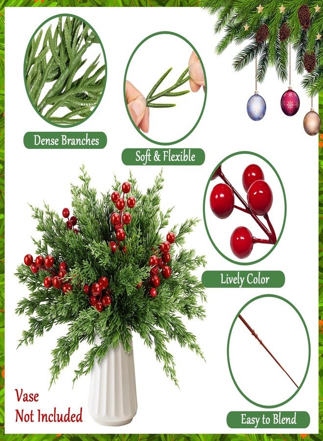 EverMerry 45 PCS Artificial Norfolk Pine Stems with Red Berries Decor, Christmas Greenery Branches for DIY Home, Office, Holiday Decor, Evergreen Cypress Plant for Indoor/Outdoor Floral Arrangements - Image 4