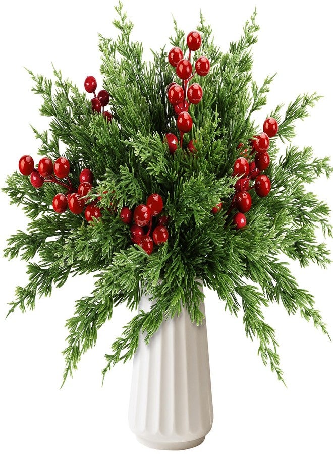 EverMerry 45 PCS Artificial Norfolk Pine Stems with Red Berries Decor, Christmas Greenery Branches for DIY Home, Office, Holiday Decor, Evergreen Cypress Plant for Indoor/Outdoor Floral Arrangements - Image 1