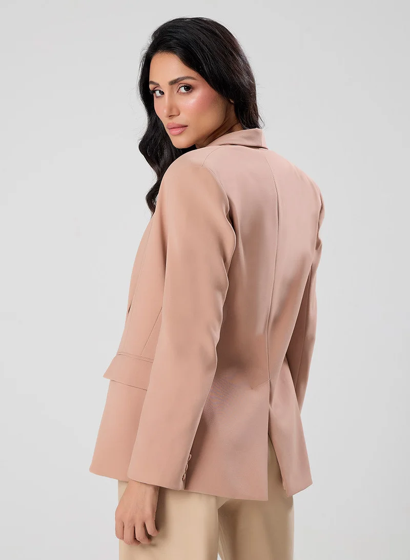 Zigzag  Over Sized Formal Blazer- Brown for Women | Best Price UAE
