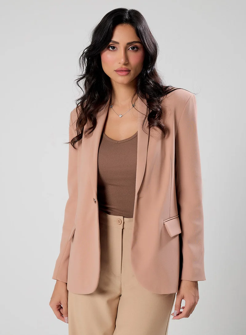 Zigzag  Over Sized Formal Blazer- Brown for Women | Best Price UAE