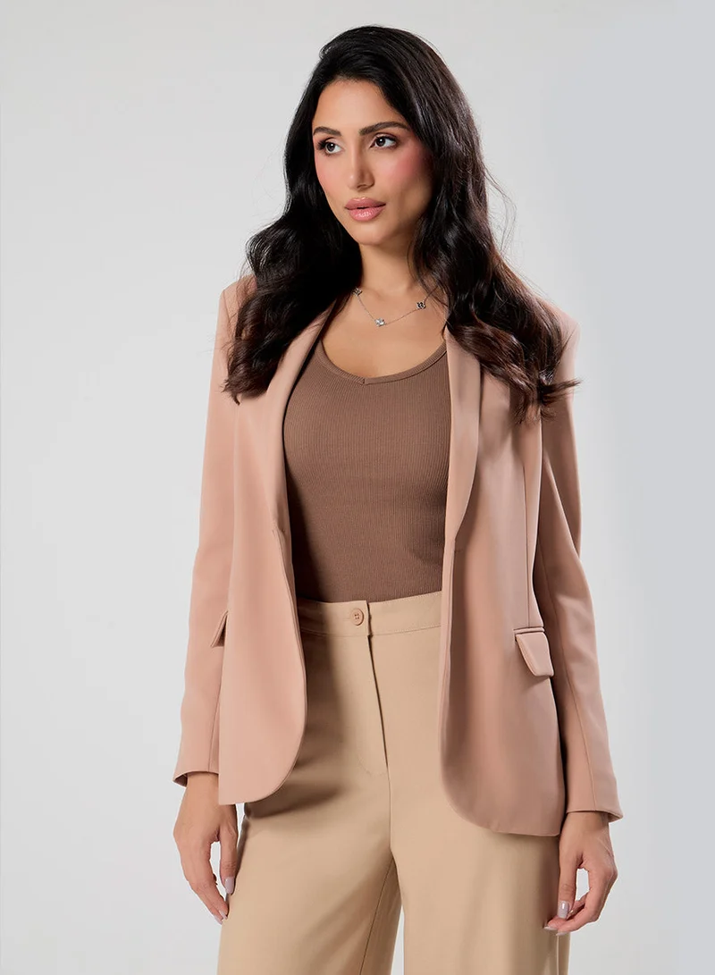 Zigzag  Over Sized Formal Blazer- Brown for Women | Best Price UAE
